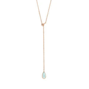 Y-Halskette Gem Drop, Aqua Chalzedon, 18 Karat Rosegold vergoldet-LEAF Best