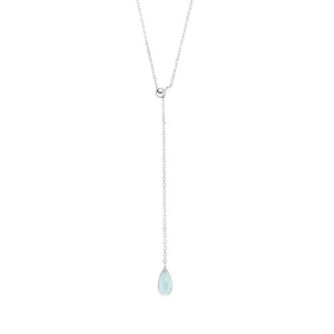 Y-Halskette Gem Drop, Aqua Chalzedon, 925 Sterlingsilber-LEAF Clearance