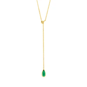 Y-Halskette Gem Drop, Grüner Achat, 18 Karat Gelbgold vergoldet-LEAF Discount