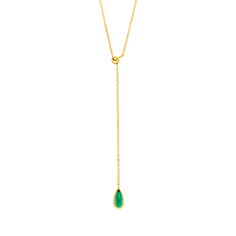 yhalskette_gem_drop_grner_0-1.webp Y-Halskette Gem Drop, Grüner Achat, 18 Karat Gelbgold vergoldet-LEAF Discount