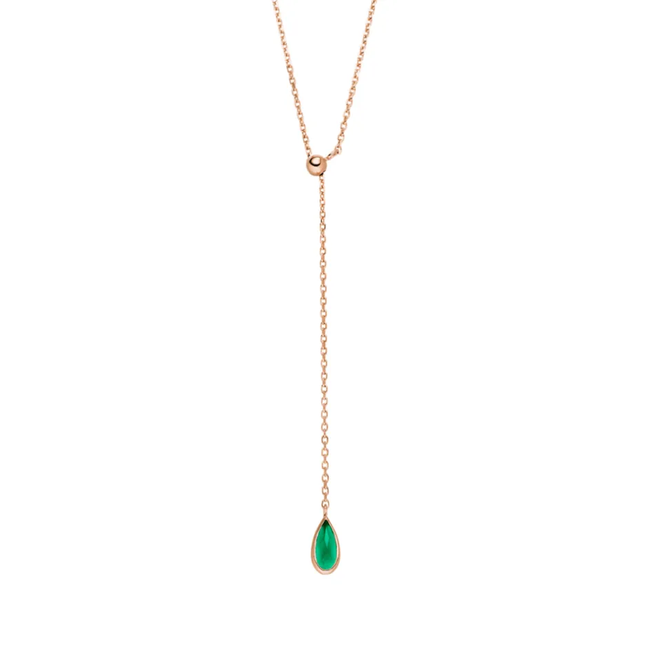 yhalskette_gem_drop_grner_0-2.webp Y-Halskette Gem Drop, Grüner Achat, 18 Karat Rosegold vergoldet-LEAF New