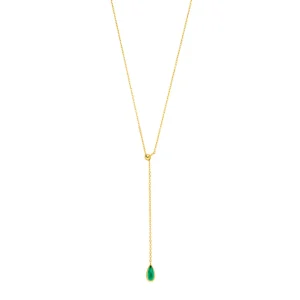 Y-Halskette Gem Drop, Grüner Achat, 18 Karat Gelbgold vergoldet-LEAF Discount