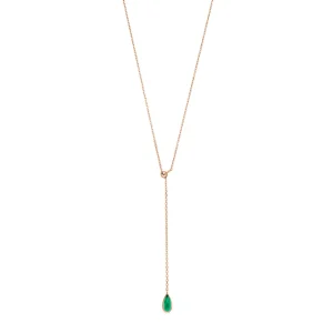 Y-Halskette Gem Drop, Grüner Achat, 18 Karat Rosegold vergoldet-LEAF New