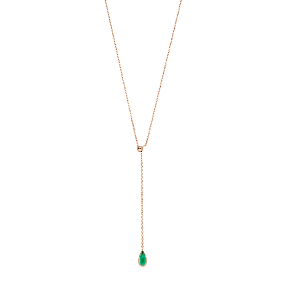yhalskette_gem_drop_grner_1-2.webp Y-Halskette Gem Drop, Grüner Achat, 18 Karat Rosegold vergoldet-LEAF New